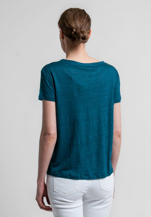 Majestic Linen/Silk Relaxed Round Neck Tee in Pacific Blue	