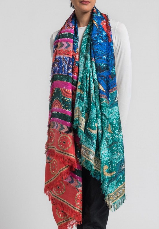 Pierre-Louis Mascia Silk Aloeuw Sequin & Beading Print Scarf in Multicolor	