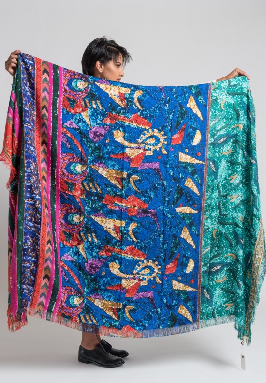 Pierre-Louis Mascia Silk Aloeuw Sequin & Beading Print Scarf in Multicolor	