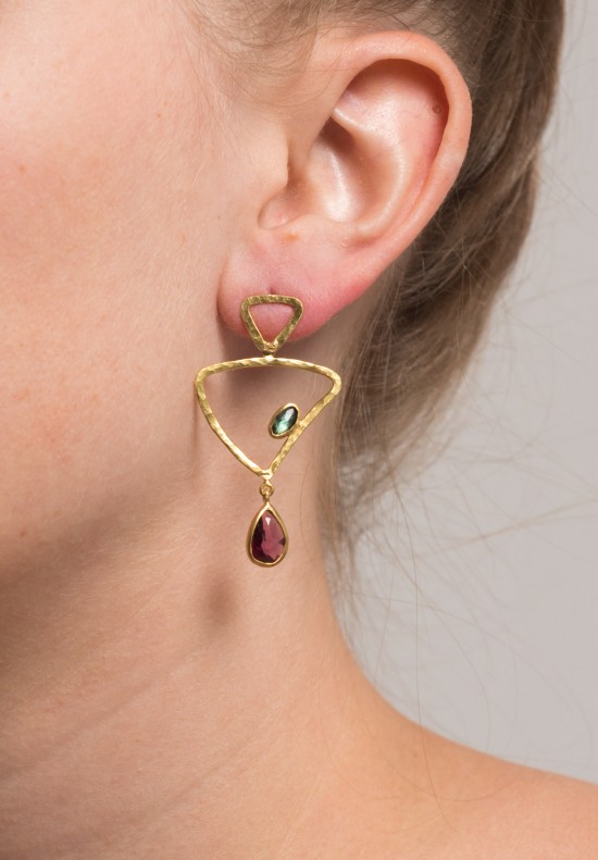 Margoni 18k, Tourmaline & Rubellite Triangle Earrings	