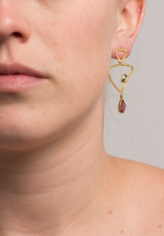 Margoni 18k, Tourmaline & Rubellite Triangle Earrings	