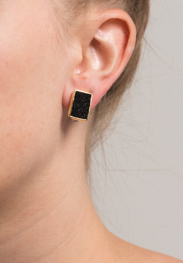 Margoni Black Onyx Druzie Rectangle Earrings	