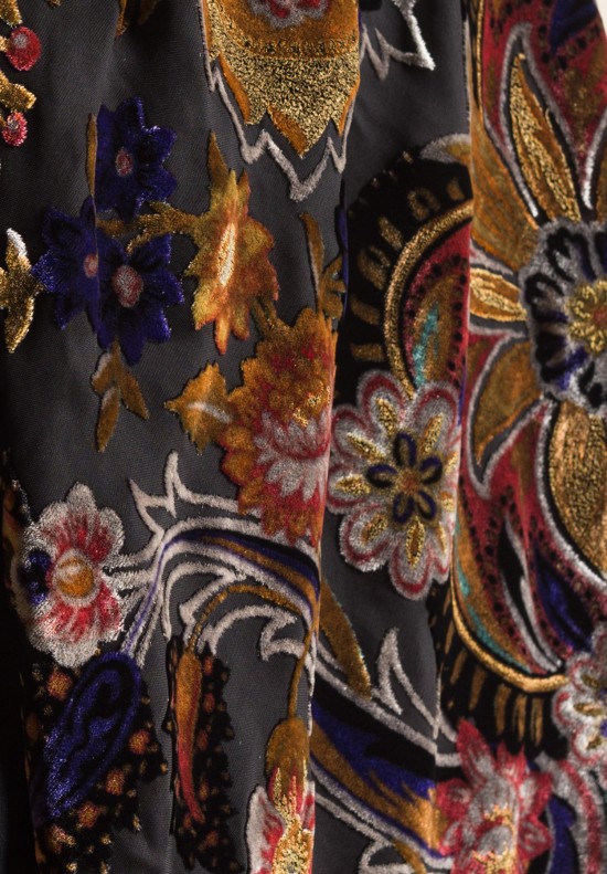 Etro Sheer & Velvet Floral Print Scarf in Black