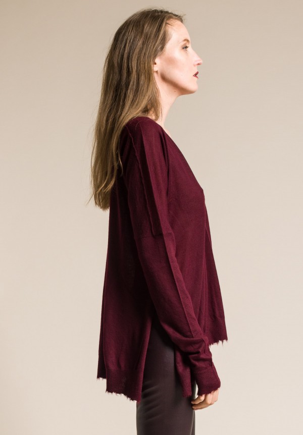 Urban Zen Cashmere Frayed Long Sleeve Sweater in Garnet