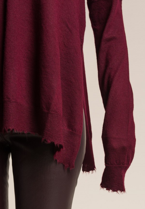 Urban Zen Cashmere Frayed Long Sleeve Sweater in Garnet