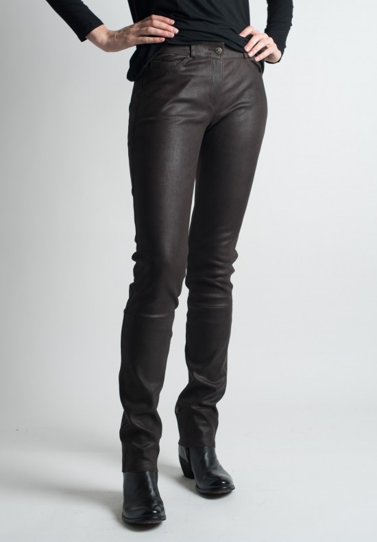 Ventcouvert Stretch Leather Jean Cut Pants in Chocolate	