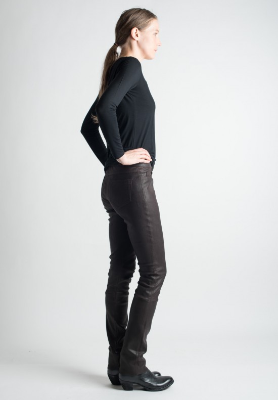 Ventcouvert Stretch Leather Jean Cut Pants in Chocolate	