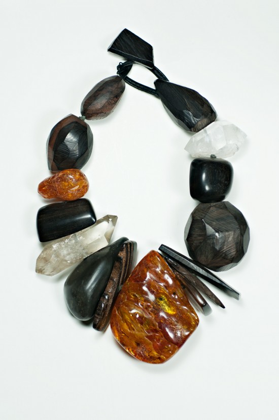 Monies Amber, Ebony, and Crystal Necklace