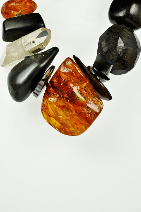 Monies Amber, Ebony, and Crystal Necklace