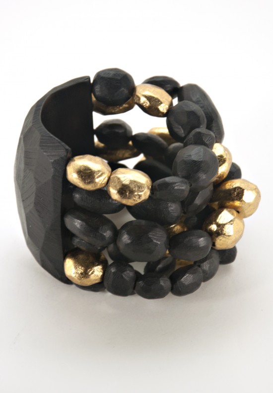 Monies 6 Strand Ebony Bead with Gold Leaf Bracelet