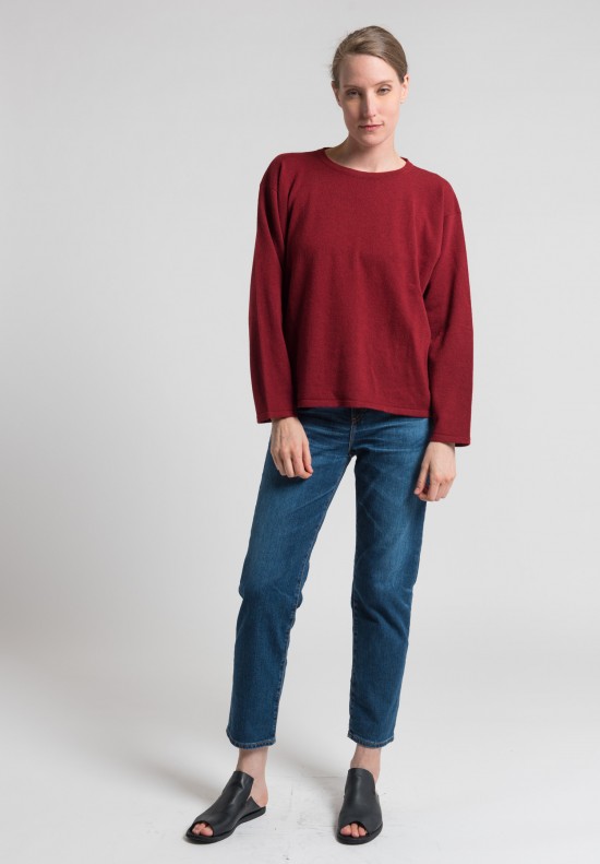 Eskandar Small Round Neck Mid Cashmere Sweater in Russet Red	