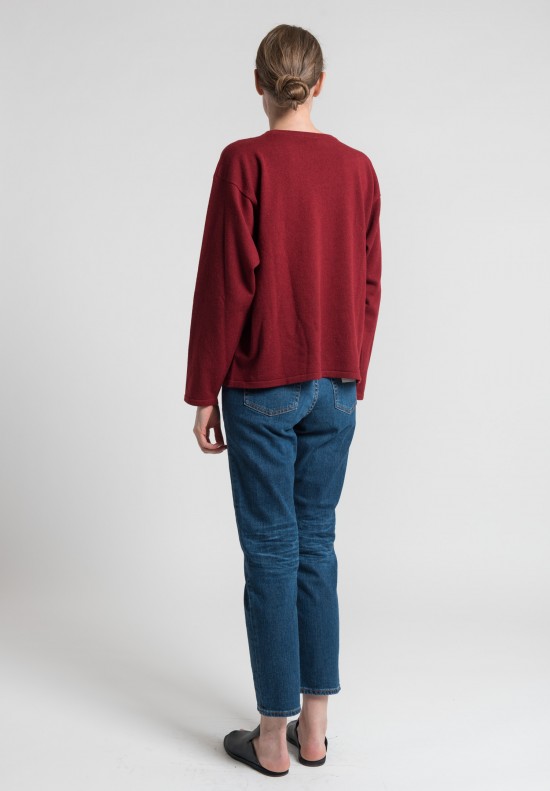 Eskandar Small Round Neck Mid Cashmere Sweater in Russet Red	