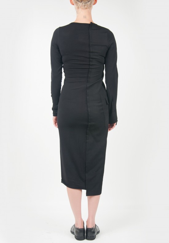 Rundholz Asymmetrical Virgin Wool 1 Pocket Fitted Dress in Black