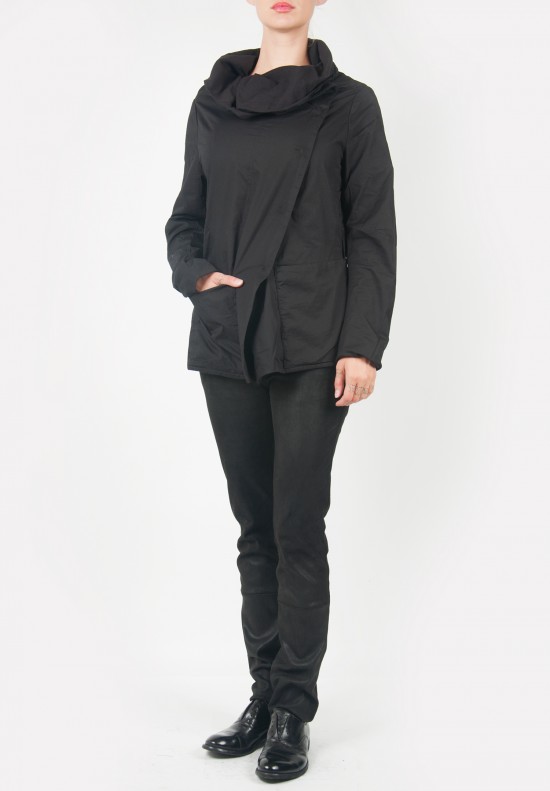 Rundholz Black Label High Shawl Collar Asymmetrical Short Coat in Black