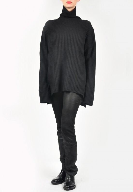 Ann Demeulemeester Heavy Knit Cashmere Turtleneck Sweater in Black