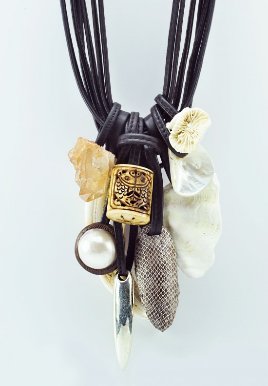 Monies Snakeskin, Ebony & Mountain Crystal Necklace
