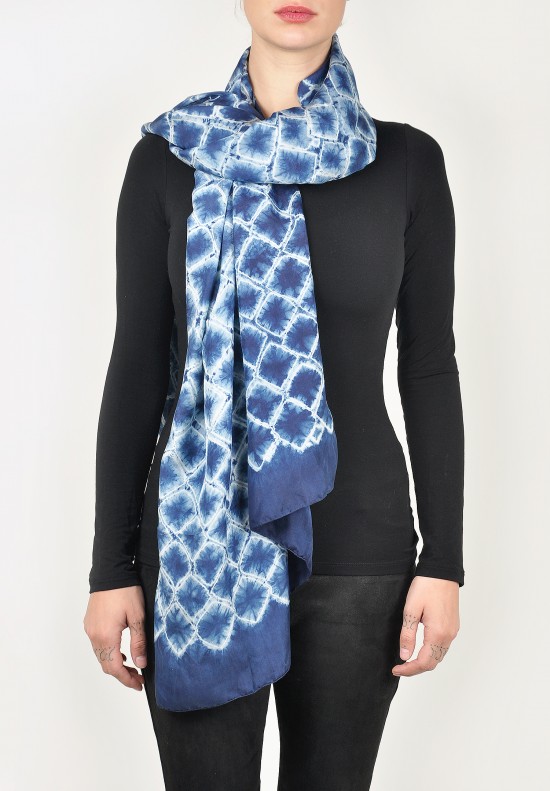 Denis Colomb Handwoven Silk Shawl in Blue Tie Dye
