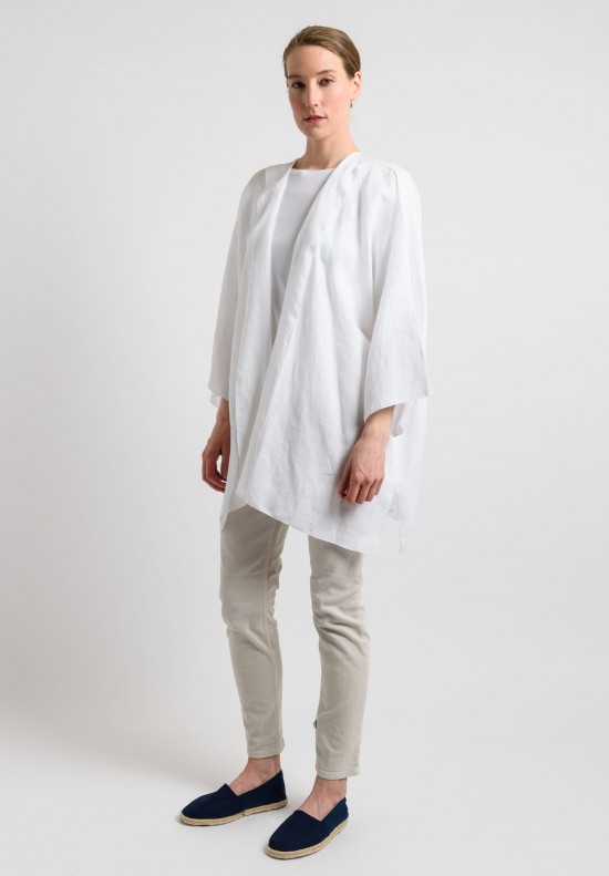 Shi Linen Long Open Cardigan in White	