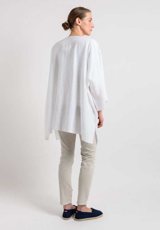 Shi Linen Long Open Cardigan in White	