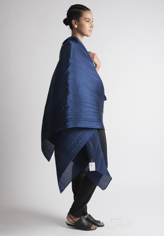 Issey Miyake Pleats Please Pleated Poncho in Deep Blue