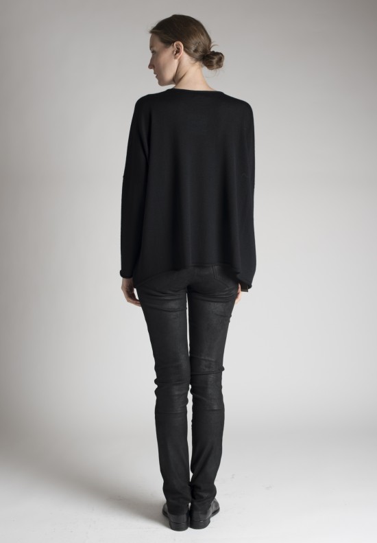  	Eskandar Raw Edged Bateau Neck Mid Plus Cashmere/Silk Sweater in Black