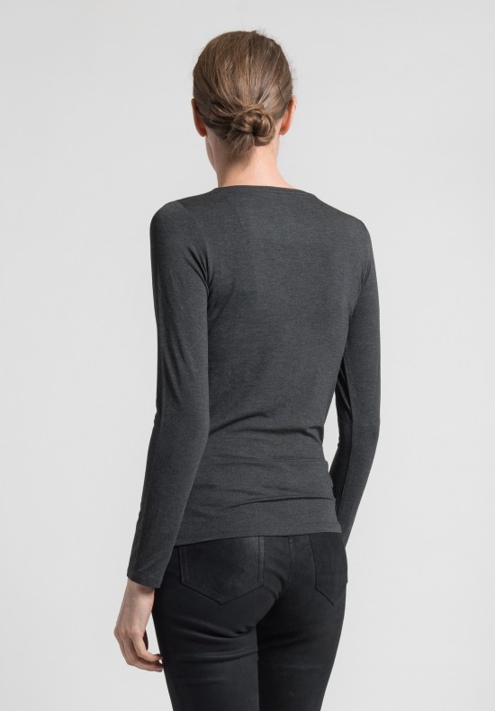 Majestic Long Sleeve Crew Neck Top in Charcoal	