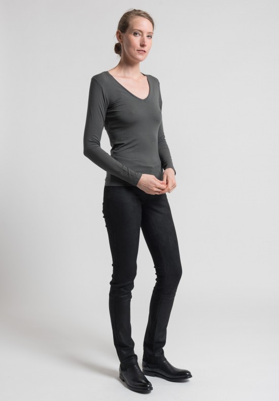 Majestic Long Sleeve V-Neck Top in Grey	