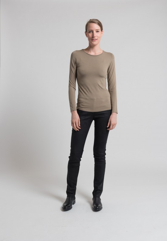 Majestic Long Sleeve Crew Neck Top in Cigare	
