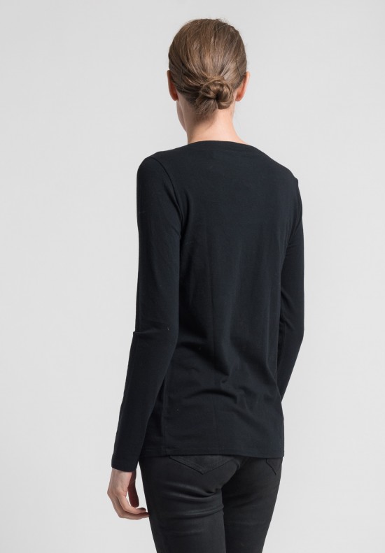 Majestic Cotton/Cashmere Boat Neck Tee in Noir	