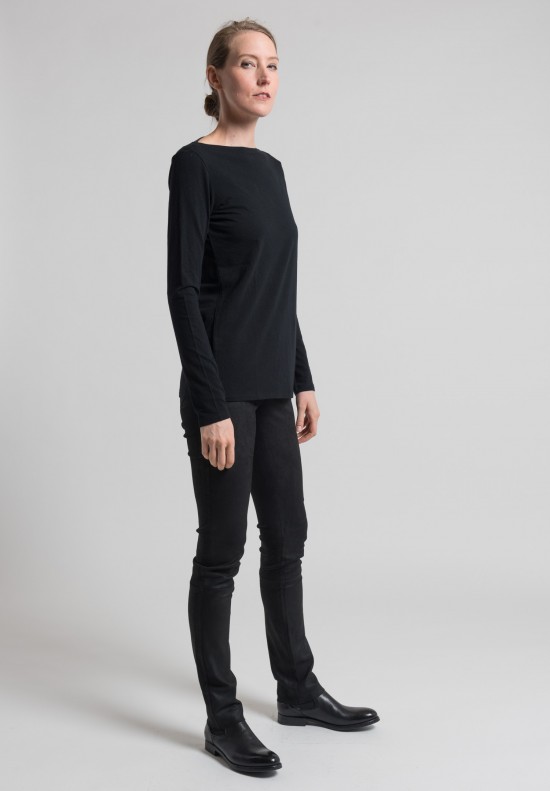 Majestic Cotton/Cashmere Boat Neck Tee in Noir	