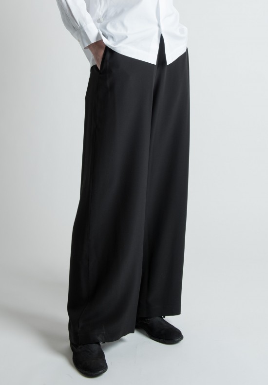 Eskandar Narrow Silk Trouser in Black