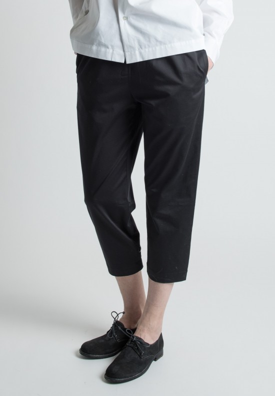 Eskandar Cropped Narrow Cotton Trouser in Black