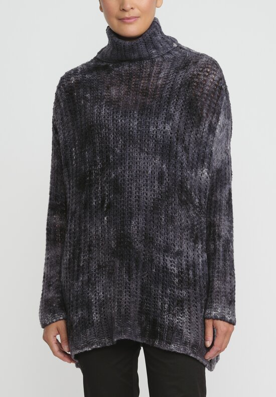 Avant Toi Hand-Painted Cashmere & Silk Cobb Knit Turtleneck in Marmo Grey