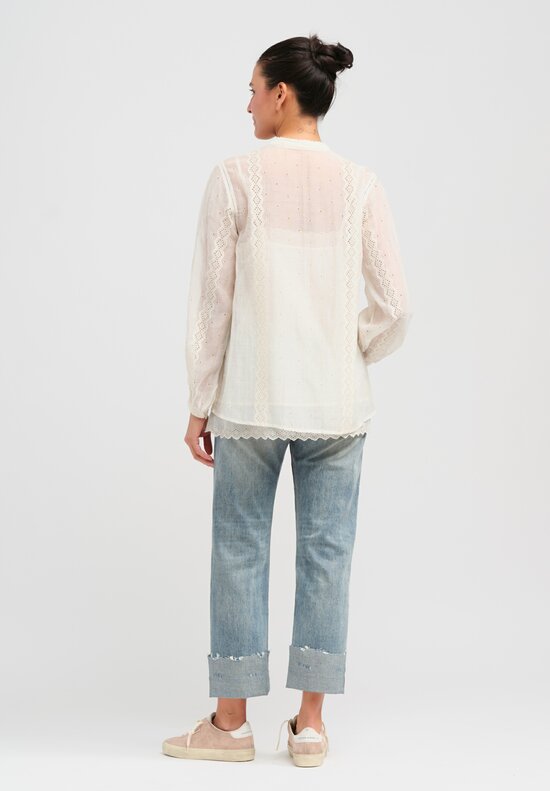 Péro Silk and Cotton Eyelet Shirt in Ivory White	