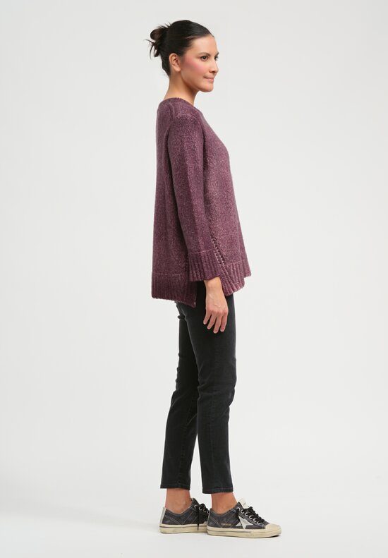 Avant Toi Hand-Painted Side Slit Sweater in Nero Rhubarb Purple	