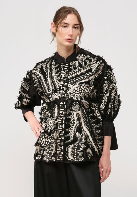 Biyan Embroidered Empire Waist Chrome Jacket in Black