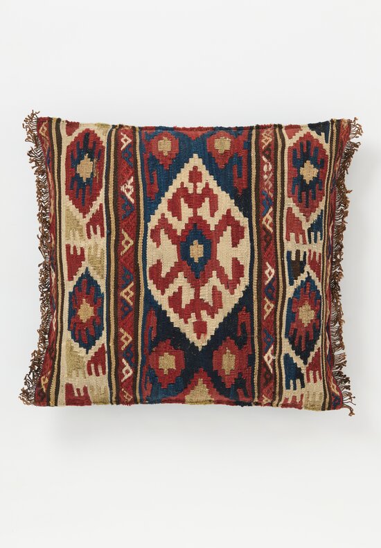 Antique and Vintage c.1900 Handwoven Baluch Saddlebag Pillow in Brick Red, Navy Blue and Brown	
