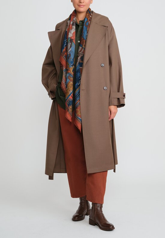 Lemaire Twill Double Breasted Overcoat in Olive Brown