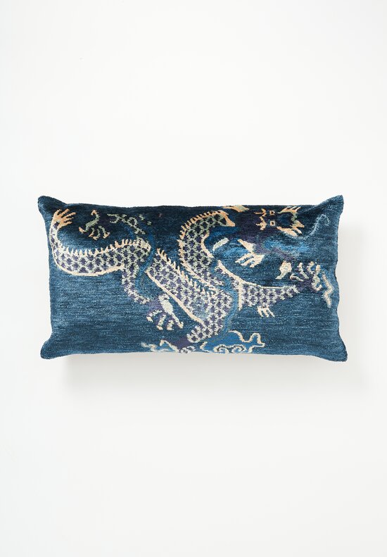 Tibet Home Bamboo Silk Hand Knotted Lumbar Pillow Dragon Blue R