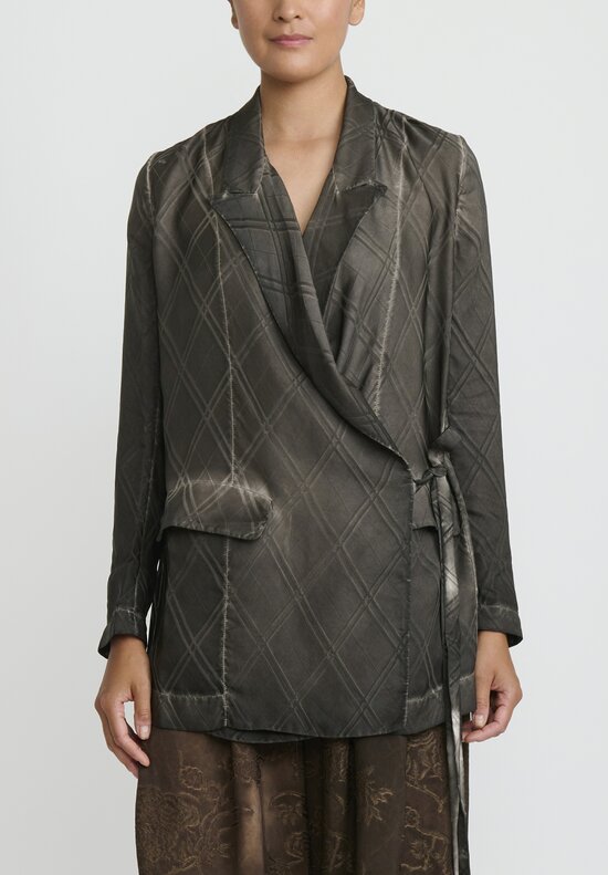 Uma Wang Silk Khloe Jacket in Grey Brown Check	