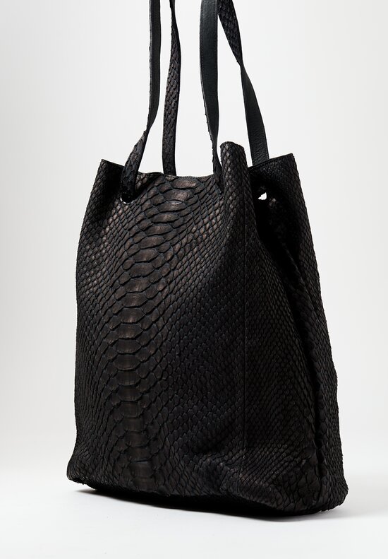 Christian Peau Python Leather Large Bucket Bag Black	