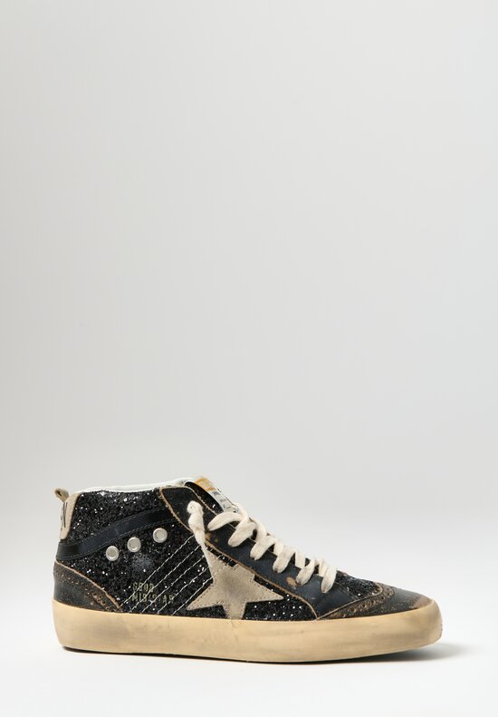Golden Goose Mid Star Classic Glitter & Suede Star in Black