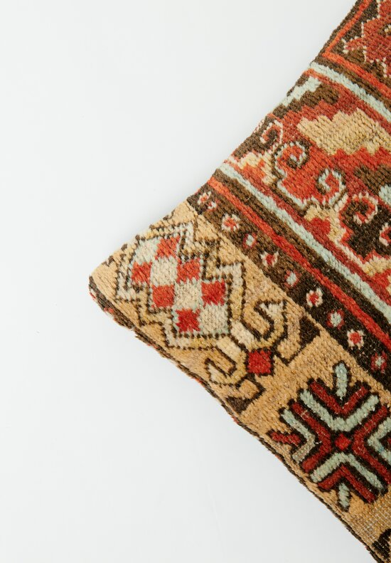 Vintage Handloomed Turkish Square Rug Pillow in Brown & Rust Red III	