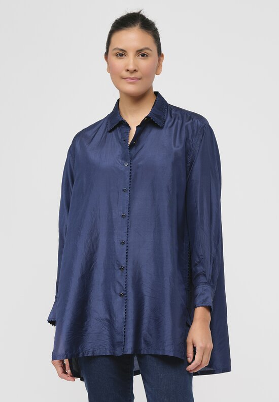 Péro Silk Woven Button Down Shirt in Blue