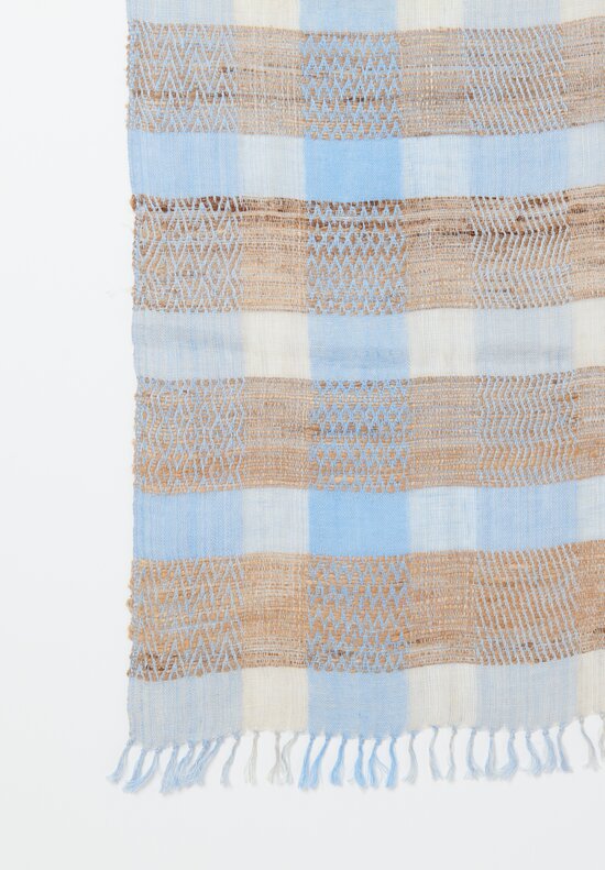 Neeru Kumar Handloomed Wool & Silk Throw with Fringe Natural, Sky Blue	