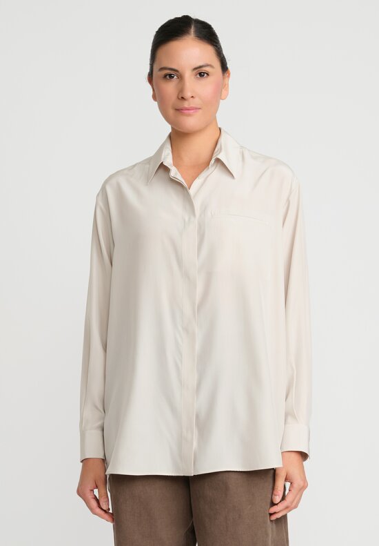 The Row Silk Eleni Shirt in Light Clay