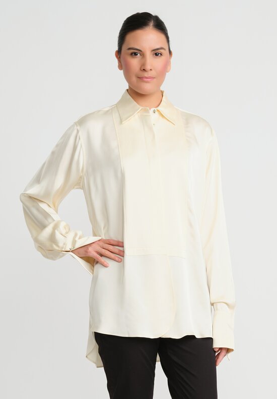 Jill Sander Fluid Tuxedo Shirt in Cornsilk White	