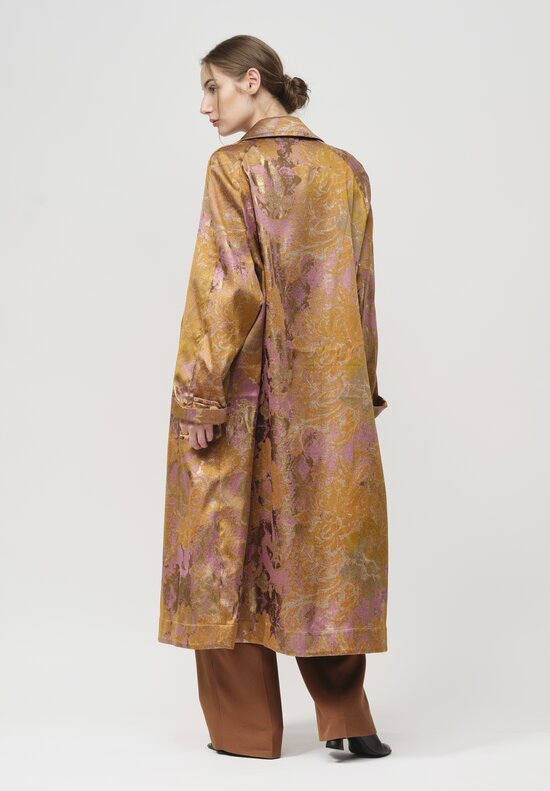 Dries Van Noten Rankin Oros Coat in Metallic Gold & Pink