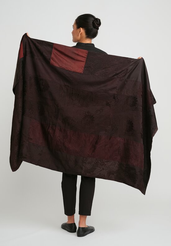 Christian Peau Vintage Silk Patchwork Shawl Dark Garnet Red, Brown