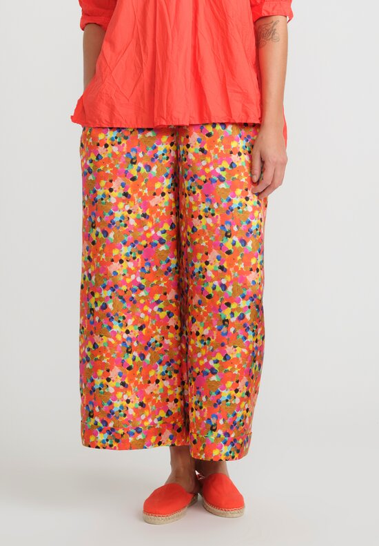 Daniela Gregis Silk Wide Leg Tasche Pigiama Pants in Orange & Blue Multicolor Dots